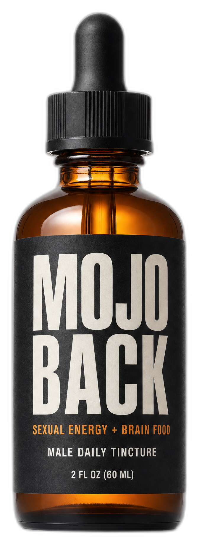 MOJO BACK male daily tincture — amber UV-glass bottle, black label